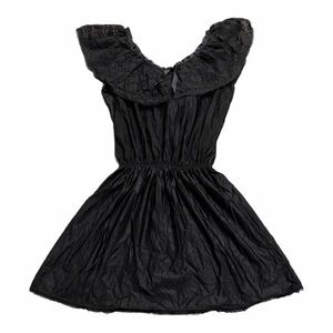 70s/80s European Vintage Victorian Scoop Lace Neckline Mini Slip Dress Black M/L